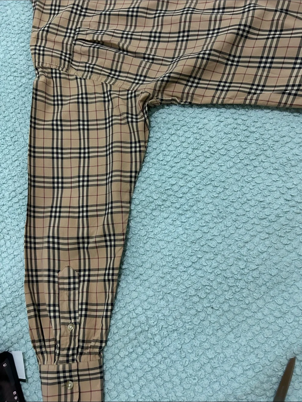 Burberry Beige Plaid Long-Sleeve Button Shirt, size Large